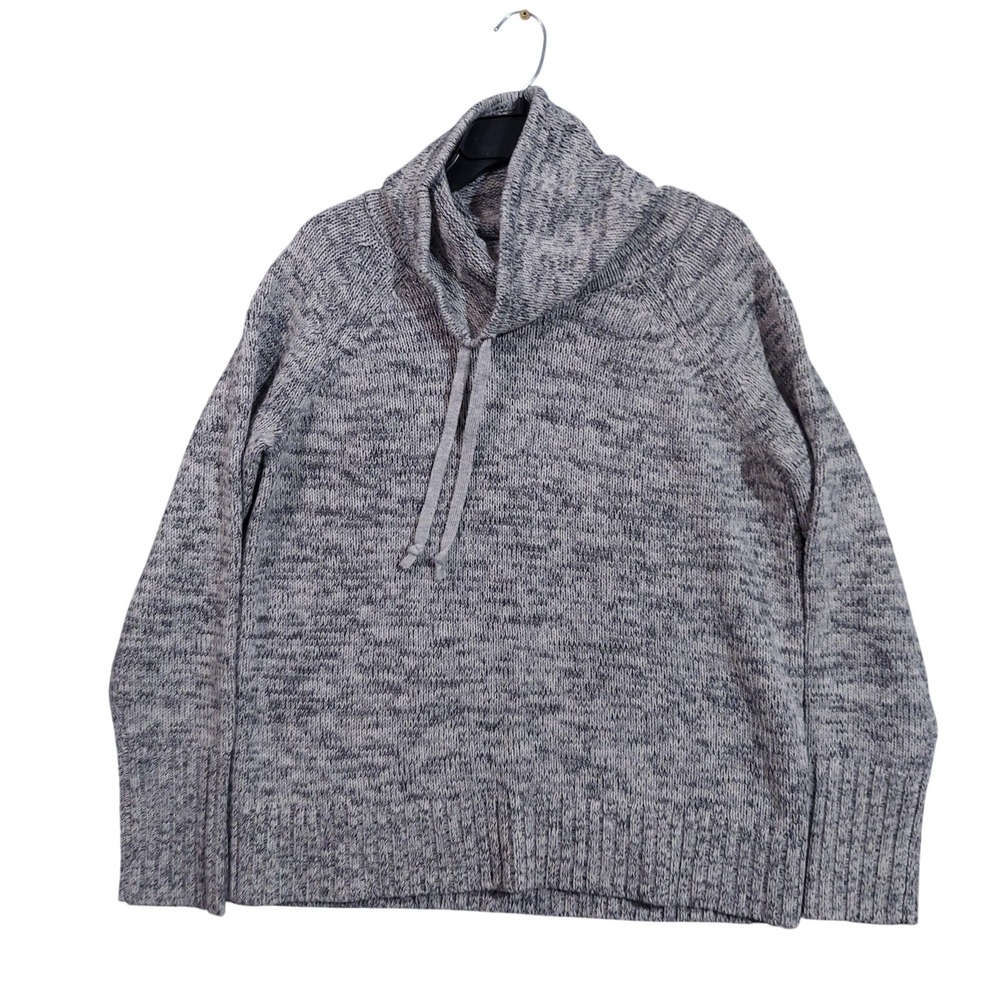 Athleta Cowl Neck Sweater Womens L Gray Marled 100% Merino Wool Raglan Pullover